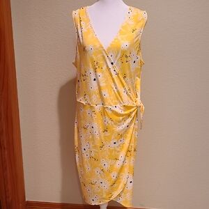 Banana Republic Faux Wrap Floral Yellow Midi Dress Size L